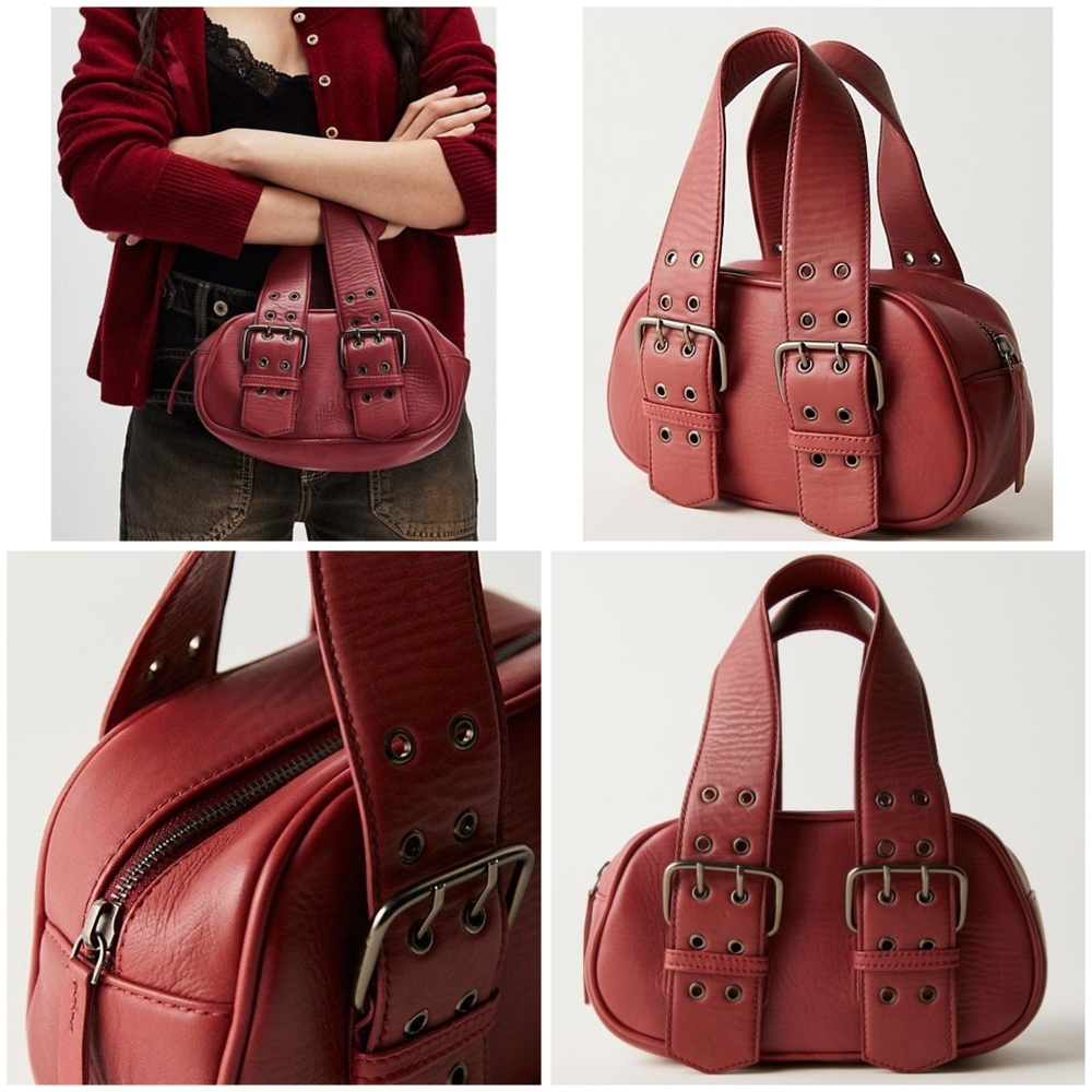 NWOT|Free People Say Yes Red Leather Buckle Hand Bag